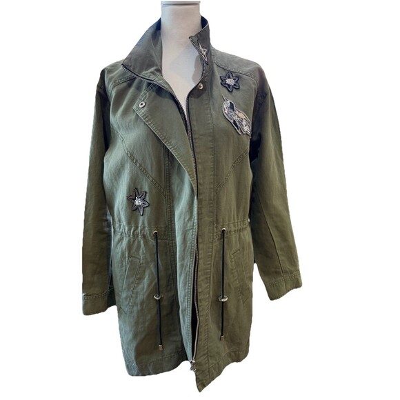 Cabi Utility Military Jacket Sequin Embellished Bird Star Patch Army Green Sz S - Picture 6 of 16